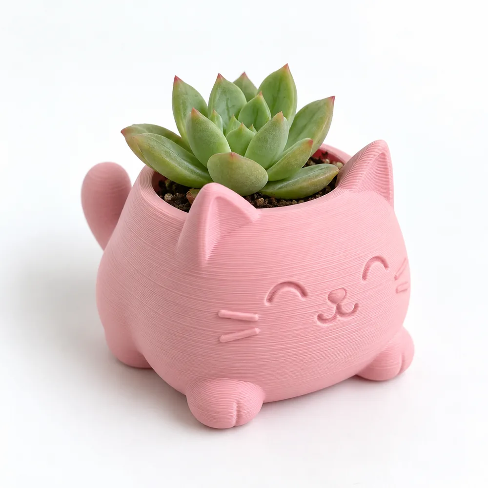 Kattkrukan, en rosa kruka med kattöron och en suckulent i